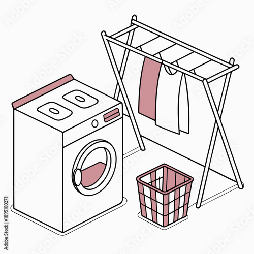 Laundry setup with washing machine and clothesline