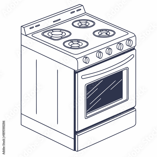 Modern kitchen gas stove with four burners