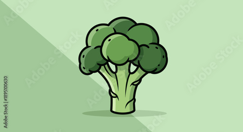 Illustration of a fresh broccoli floret on a light green background