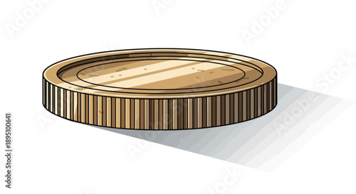 A solitary gold coin casting a shadow on a white background.