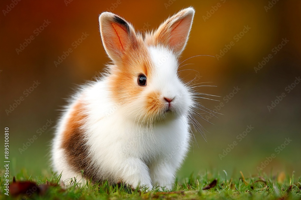 Fototapeta premium Cute rabbit sitting in a soft green backyard garden during sunny weather Generative AI