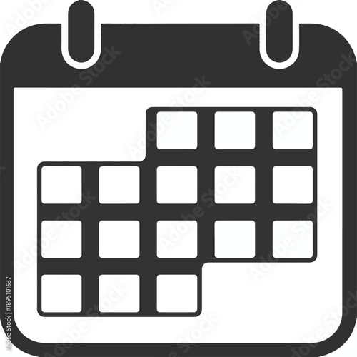 Simple calendar icon with visible days and incomplete grid on white background Keywords: calendar, icon, symbol, date, day