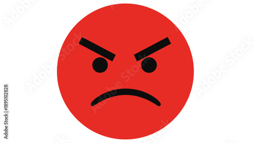 Bold red angry face emoji with frowning expression and thick black eyebrows