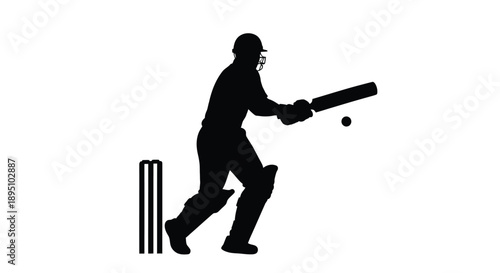 A cricket batsman in action hitting the ball a striking silhouette