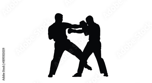 Two men engaged in a boxing match powerful impact silhouette