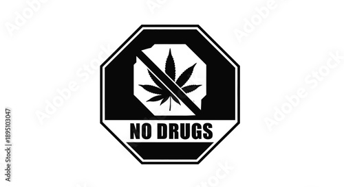 No drugs allowed octagonal sign with cannabis leaf silhouette