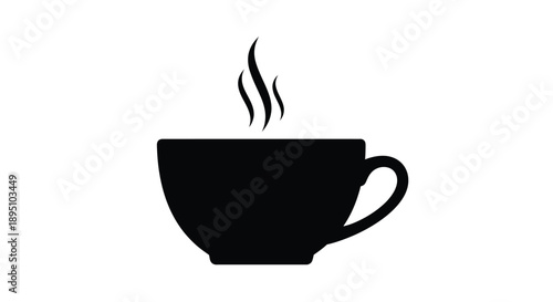 Simple black silhouette of a coffee cup with rising steam silhouette