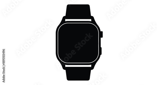A black wristwatch with a simple rectangular face silhouette
