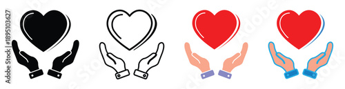 Hand holding heart icon. icon representing care, love and charity symbol. vector illustration and transparent PNG