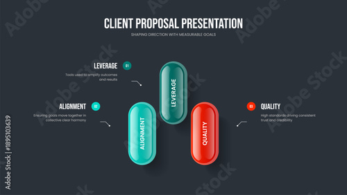 Business Launch 3 Element Infographic Slide Layout. Advertising Introduction Frame Design Vector Illustration. Project Proposal Three Step Diagram Slideshow Template.