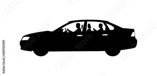 Black Vector Silhouette of a Car with Occupants