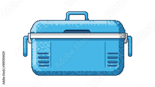 Pixel art lunch box design in retro style with blue tones