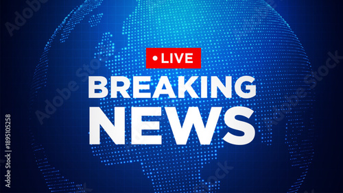 Breaking news sign on globe background. Breaking news colorful promotion template. News Announcement  Banner label vector. Breaking news sign on blue background.