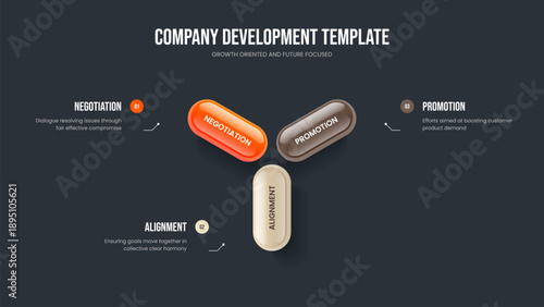 Enterprise Profile Slide Layout Vector Illustration. Business Report 3 Option Infographic Frame Design. Professional Showcase Three Step Diagram Slideshow Template.