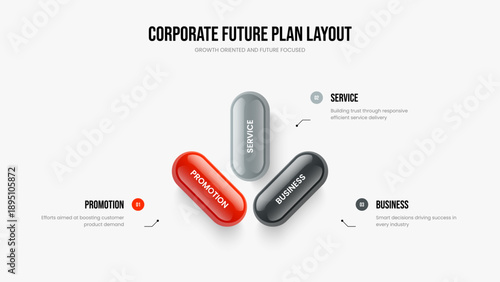 Enterprise Innovation Three Element Diagram Slideshow Template. Corporate Campaign Presentation Design Vector Illustration. Financial Development 3 Option Infographic Slide Layout.