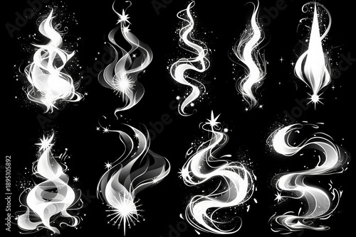 light effect panel set of fantasy fire isolated on black background