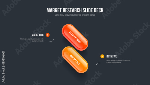 Visual Insight 2 Step Infographic Presentation Template. Investor Visualization Two Element Diagram Slide Design. Business Overview Slideshow Layout Vector Illustration.