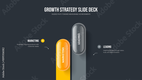Market Showcase Two Option Infographic Slideshow Layout. Advertising Portfolio Presentation Template Vector Illustration. Visual Strategy 2 Element Diagram Frame Design.