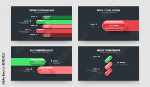 Marketing Briefing Five One Two Three Element Infographic Slideshow Layout Vector Illustration Set. Professional Campaign 5 1 2 3 Step Diagram Slide Template Collection.