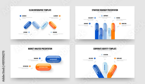 Service Introduction 4 5 2 3 Option Diagram Slide Design Bundle. Professional Forecast Four Five Two Three Step Infographic Frame Template Vector Illustration Collection.