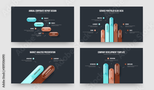 Investor Briefing 4 5 2 3 Step Diagram Slideshow Layout Collection. Market Introduction Four Five Two Three Element Infographic Slide Design Vector Illustration Bundle.