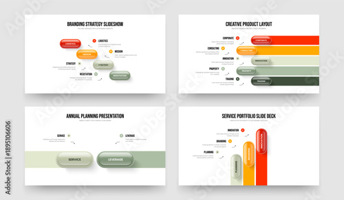 Corporate Analysis Four Five Two Three Element Infographic Presentation Design Vector Illustration Bundle. Product Growth 4 5 2 3 Option Diagram Slideshow Layout Collection.