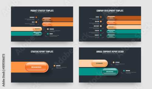 Financial Plan Four Five One Two Step Diagram Slide Design Vector Illustration Bundle. Modern Planning 4 5 1 2 Option Infographic Slideshow Layout Set.