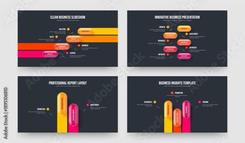 Project Forecast 4 5 2 3 Step Infographic Presentation Design Collection. Advertising Visualization Four Five Two Three Option Diagram Slideshow Template Vector Illustration Set.