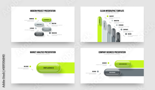 Visual Introduction Four Five One Two Step Infographic Slideshow Layout Vector Illustration Set. Marketing Growth 4 5 1 2 Option Diagram Slide Design Collection.