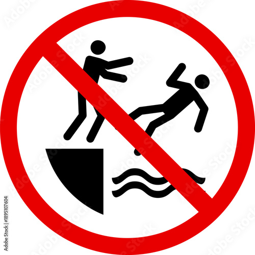 No jumping into water sign prohibition symbol for safety and warning vector illustration for public places and pools
