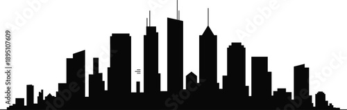 Black city skyline silhouette, urban architecture outline, modern skyscraper horizon, famous landmark buildings, metropolitan downtown view, travel destination, vector illustration, minimalist design