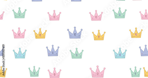 Cute Crown Seamless Pattern With Pastel Royal Princess And King Icons Vector Illustration