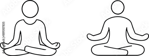 Two figures in meditation pose, figure, meditation, pose, seated, calm, focus, serene, minimalist, crossed, legs, hands, knees, peaceful, drawing, line, art, stillness, zen, yoga, contemplation