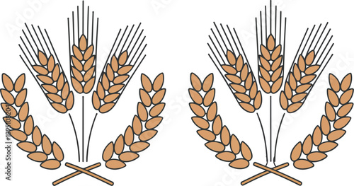 Wheat and Barley Ears  Grain Crops and Wreaths on Stalks Vector Set