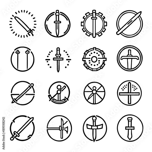 Set of Medieval Weapons Line Icon Vector Symbols