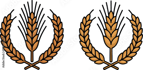 Wheat and Barley Ears  Grain Crops and Wreaths on Stalks Vector Set