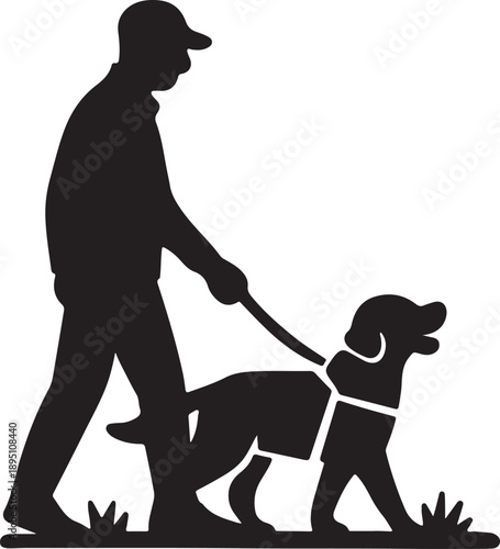 Dog walking with owner in park