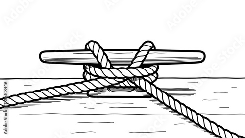 Nautical knot tied on a cleat in detailed line art
