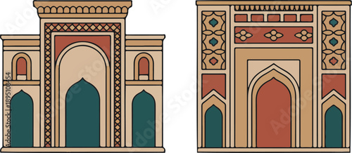 Arabic Architecture  Arch Windows and Geometric Ornaments Vector Set