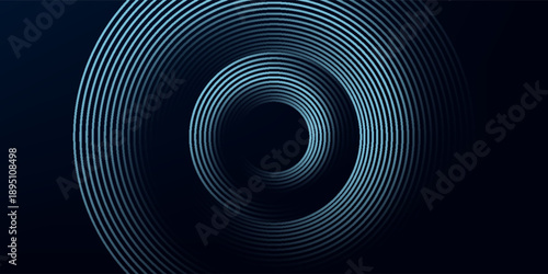Blue abstract background with glowing circles. Swirl circular lines pattern. Geometric spiral. Twirl element. Modern graphic design. Futuristic technology concept.