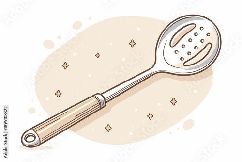 Kitchen Straining Skimmer Slotted Spoon Tool Hand Drawn Vector Illustration