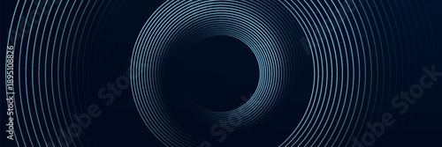 Blue abstract background with glowing circles. Swirl circular lines pattern. Geometric spiral. Twirl element. Modern graphic design. Futuristic technology concept.