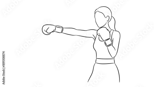 Female boxer throwing punch in minimalist line art style