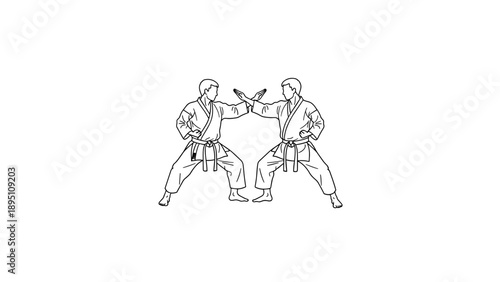 Martial arts fighters in action: black belt karate sparring