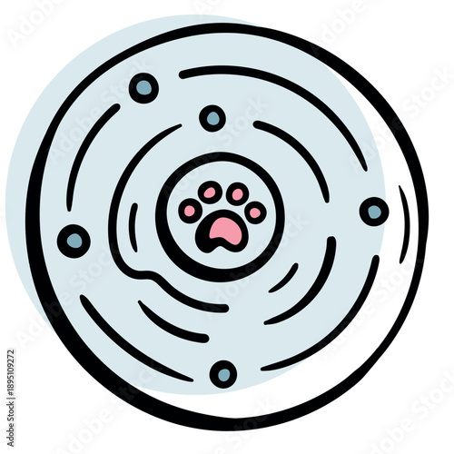 Hand drawn vector illustration of a pet slow feeder bowl with a maze pattern for cats and dogs. Interactive puzzle dish for pet digestion care, hand drawn doodle.