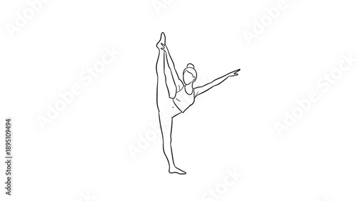 Elegant dancer performing a high leg stretch in linear art style