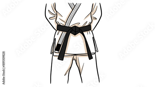 Martial arts uniform with black belt in minimalist style
