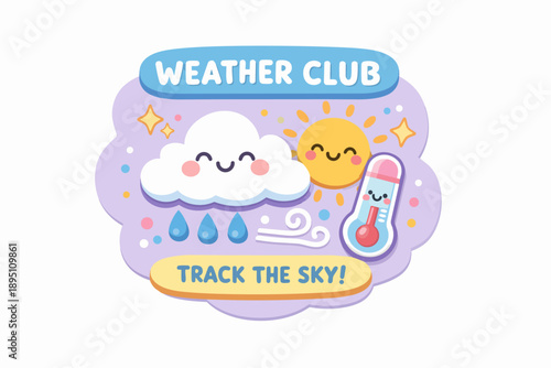 Weather club showing cute weather forecast icons for tracking the sky