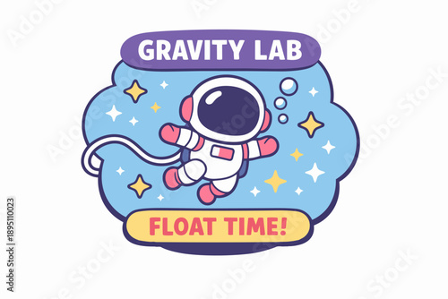 Astronaut floating in space with gravity lab and float time! banners