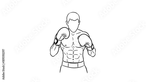 Minimalist line art boxer in defensive stance